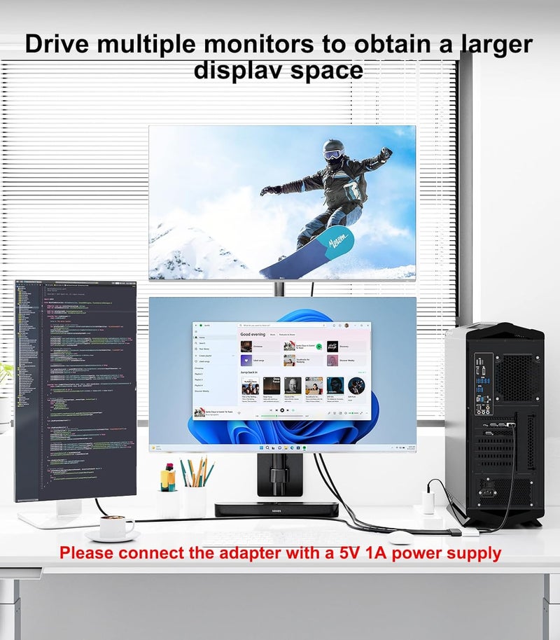 THANDBLE DisplayPort to Dual HDMI with DP Adapter (4K@60Hz) Extended Display 1 in 3 Out MST Hub for Multiple Monitors Compatible for Graphics Card, PC, NVIDIA, AMD - Image 3